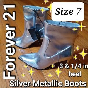 Forever 21 Silver Heeled Boots with Futuristic Design